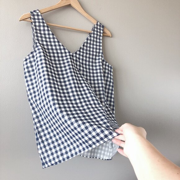 Theory blue checkered gingham blouse small - Picture 7 of 16